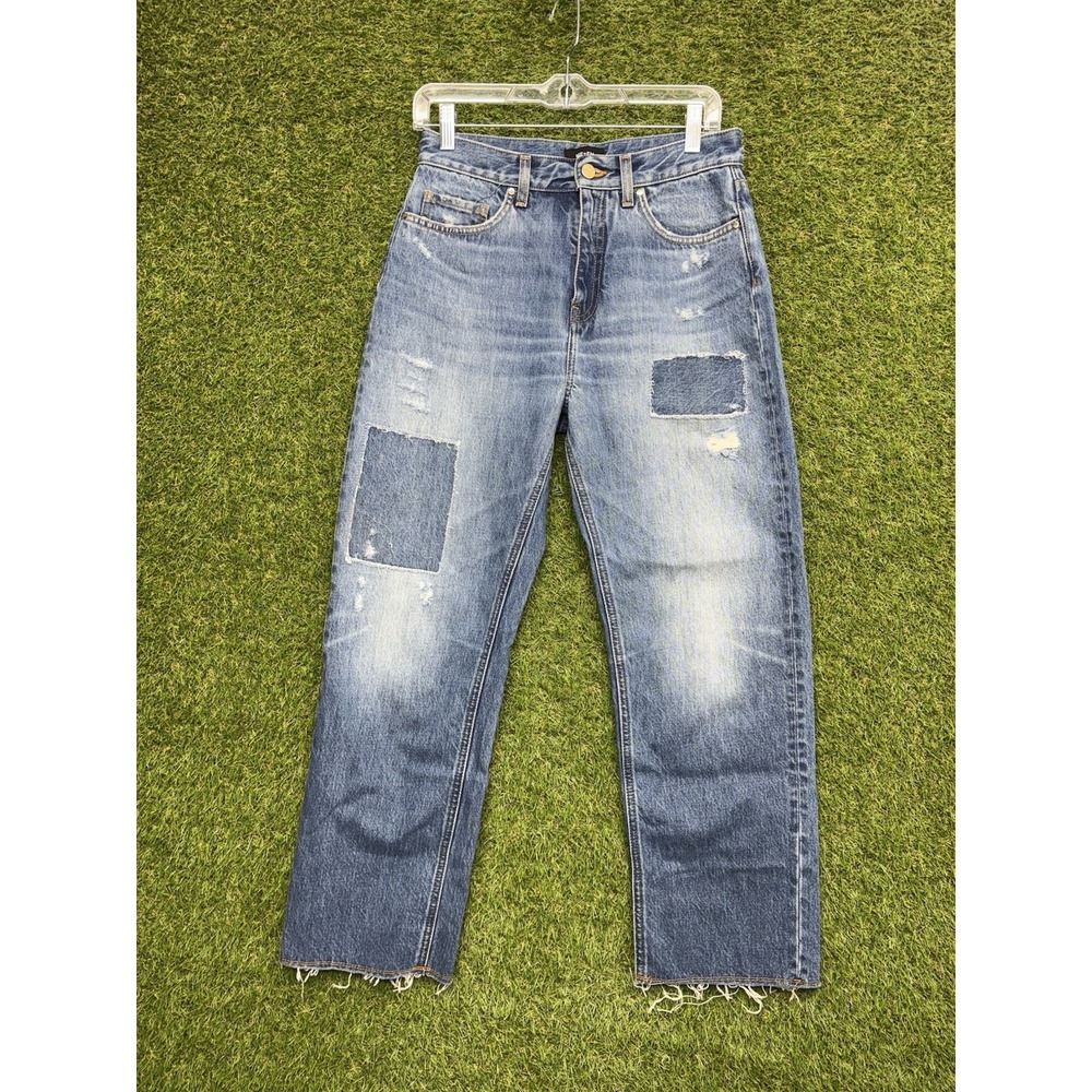 ME + EM Jeans Womens 27 Patchwork Distressed Relaxed Fit Crop Frayed Hem Faded